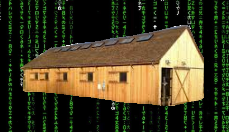 Cowell Rancho Hay Barn with Binary Code in Background