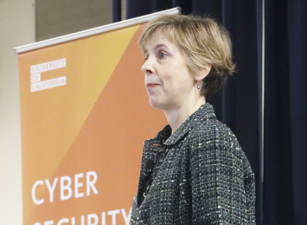 Camille Crittenden giving the keynote speech at the 2018 Cybersecurity Summit at UC Riverside