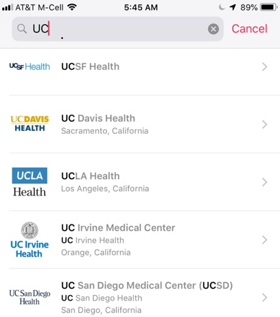 UC Health list