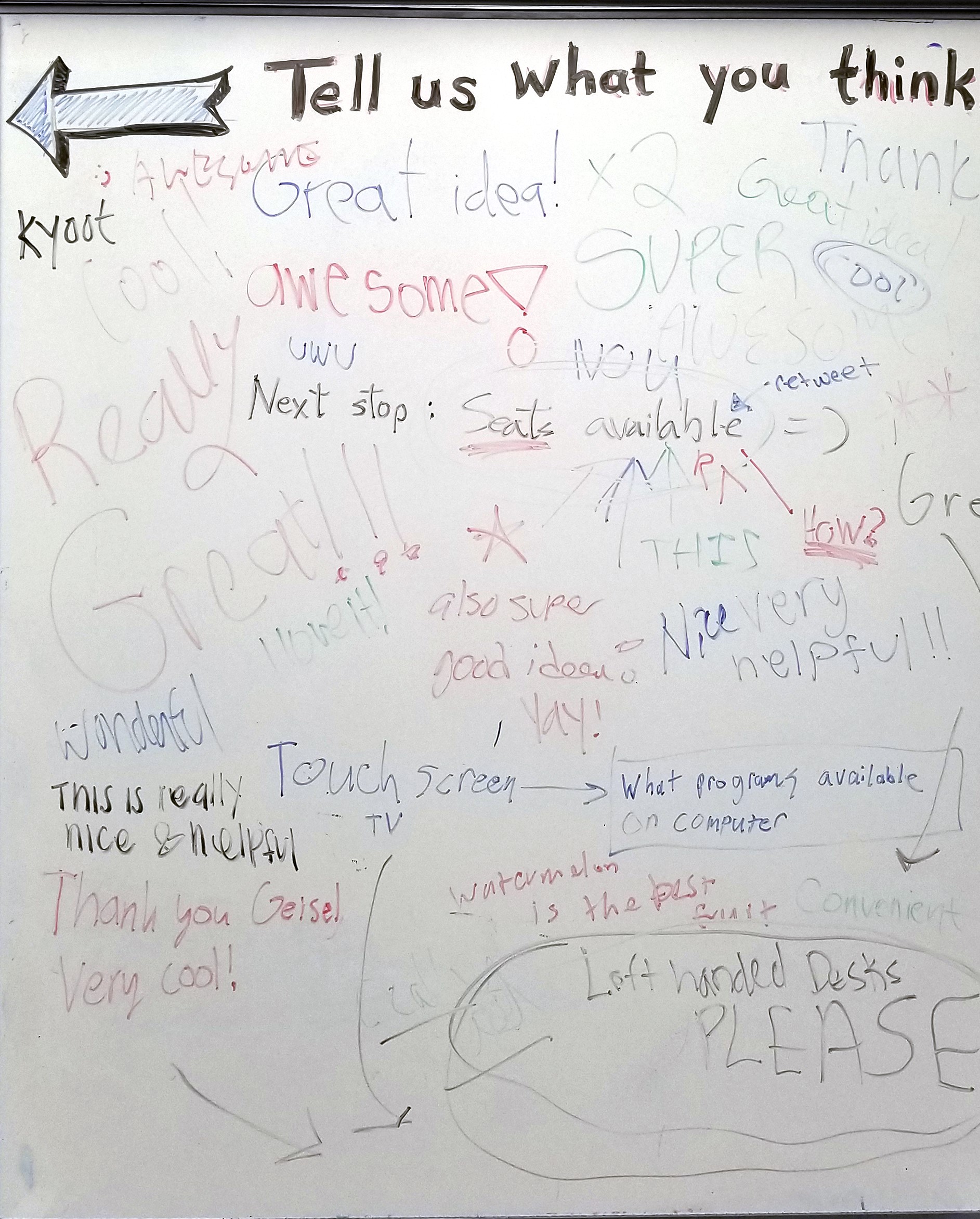 students' written suggestions on a whiteboard