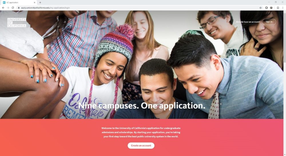 UC application home page