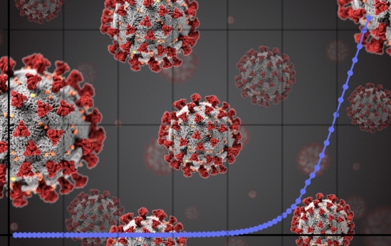 Image of Coronavirus cells with a graph laid over it