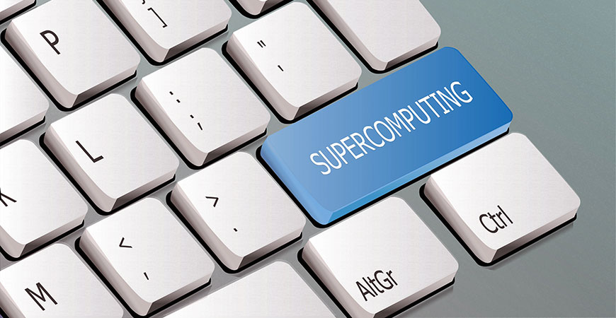 A keyboard with one letter saying "supercomputer"