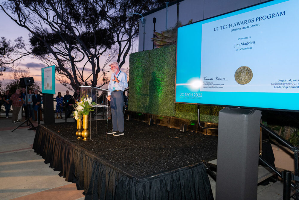 Jim Madden at UC Tech 2023 receiving the Lifetime Impact Award