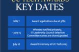 2023 UC Tech Awards KEY DATES: May 1 - applications due, ~June 15 awards announced to winner privately; July 18 awards announced pubically at UC Tech Conference