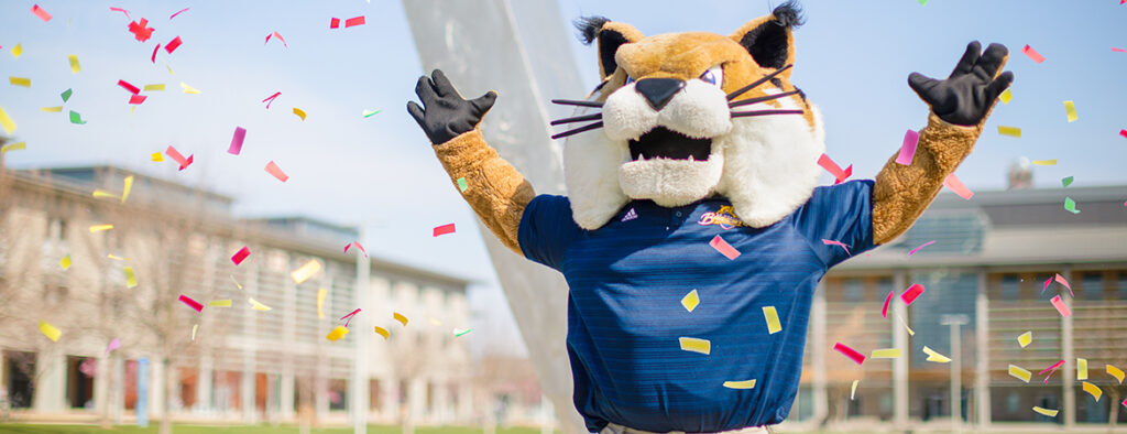 UC Merced mascot and confetti