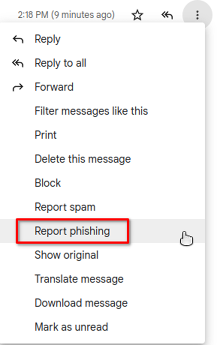 Reply
Reply to all
Forward
Filter messages like this
print
delete this message
block
report spam
report phising in red box
show original
translate message
download message
mark as unread