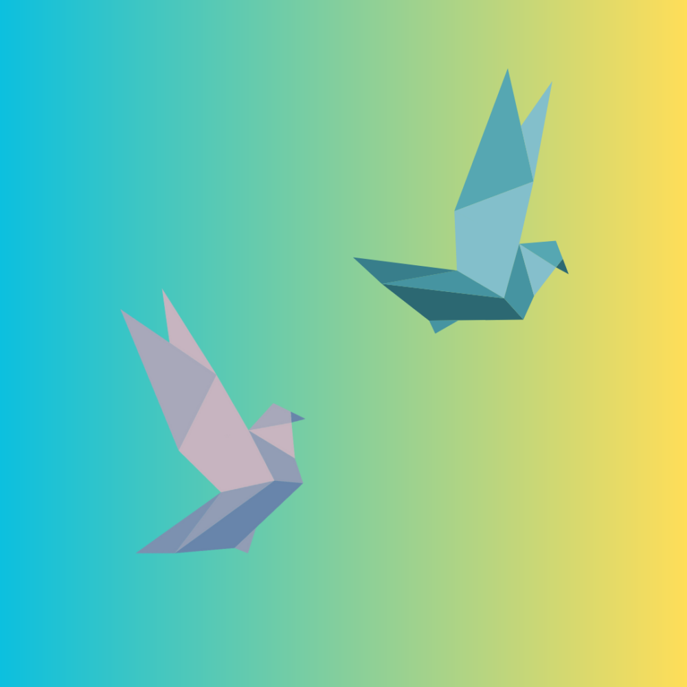 Graphic with 2 origami birds